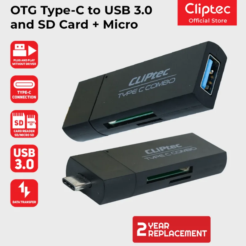Card Reader Cliptec RZR602 USB-C/SD/MicroSD